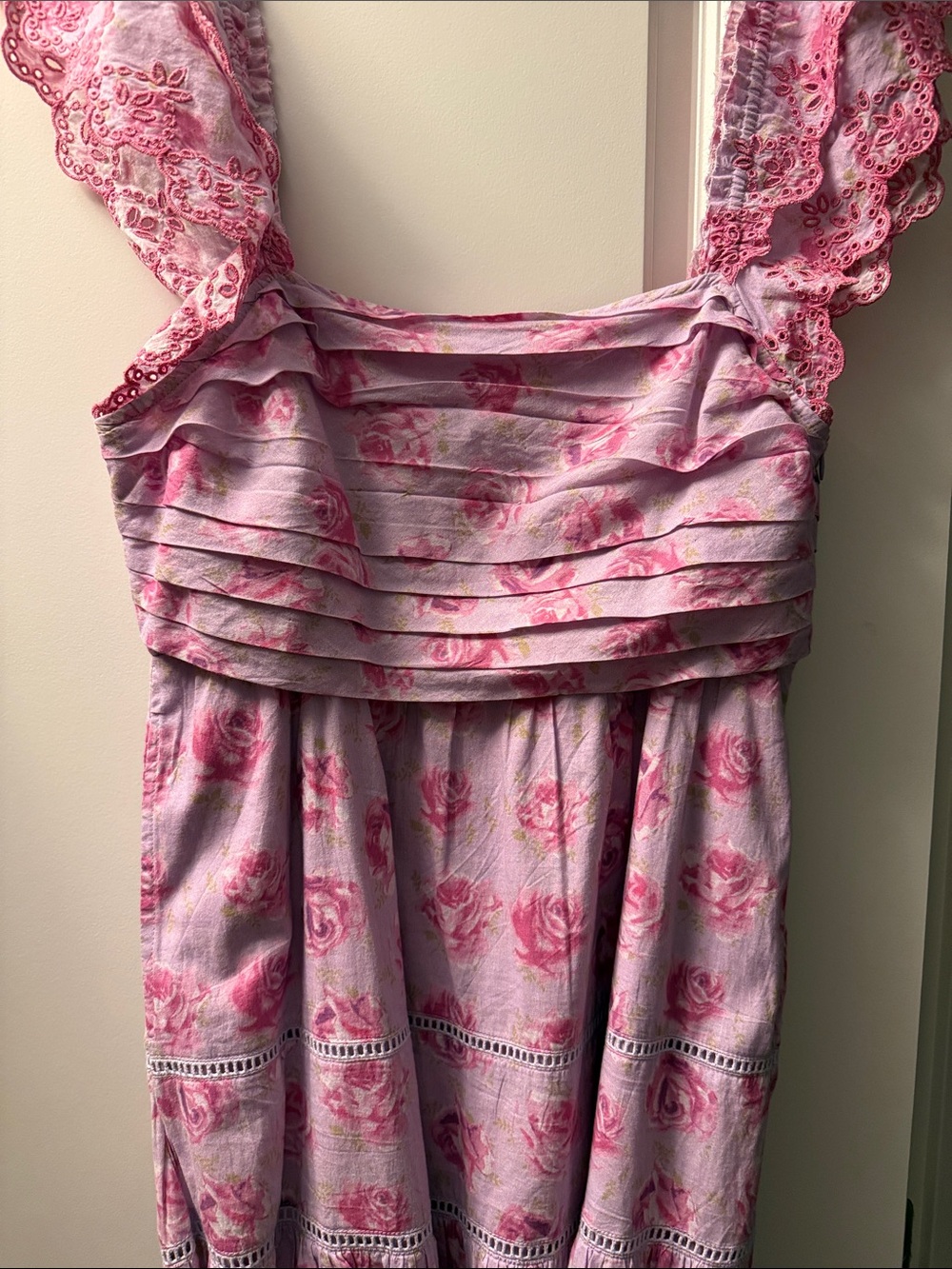 LoveShackFancy Pink Floral Ruffle-Shoulder Midi Dress - Picture 8 of 8